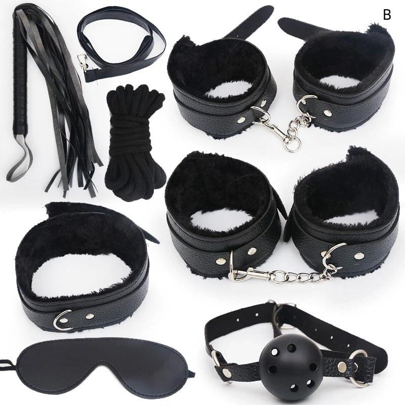 7Pcs/Set For Women Whip Handcuffs Sex Bdsm With 10 Speed Vibrator Exotic Adult Games Rabbit Tail Anal Plug Bondage Set Sex Toys