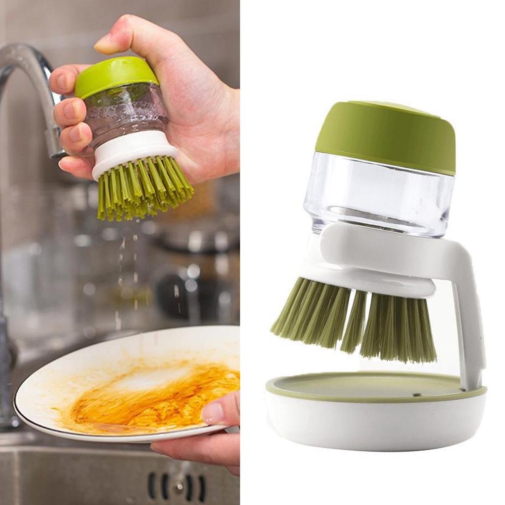 Soap Dispenser Brush Portable Soap Dispensing Palm Brush Storage Set with Drip Tray for Kitchen