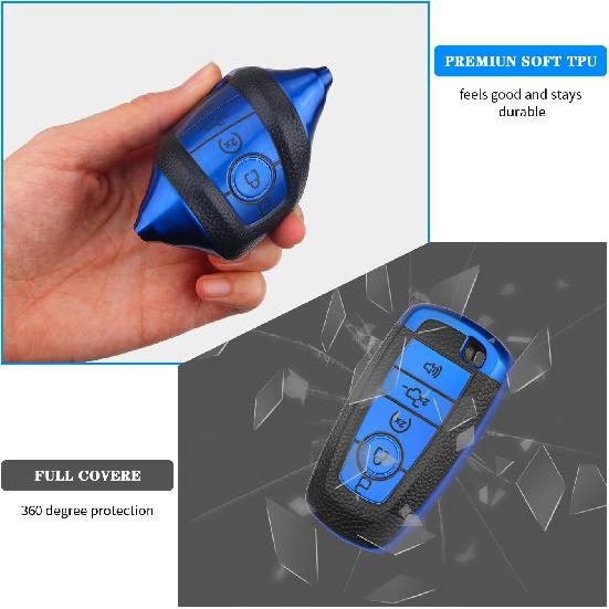 QBUC for Ford Key Fob Cover,Key Cover with Keychain for ford,Key Case Full Protection Key Case Shell Shell for Mustang Raptor Remote car Key Fusion