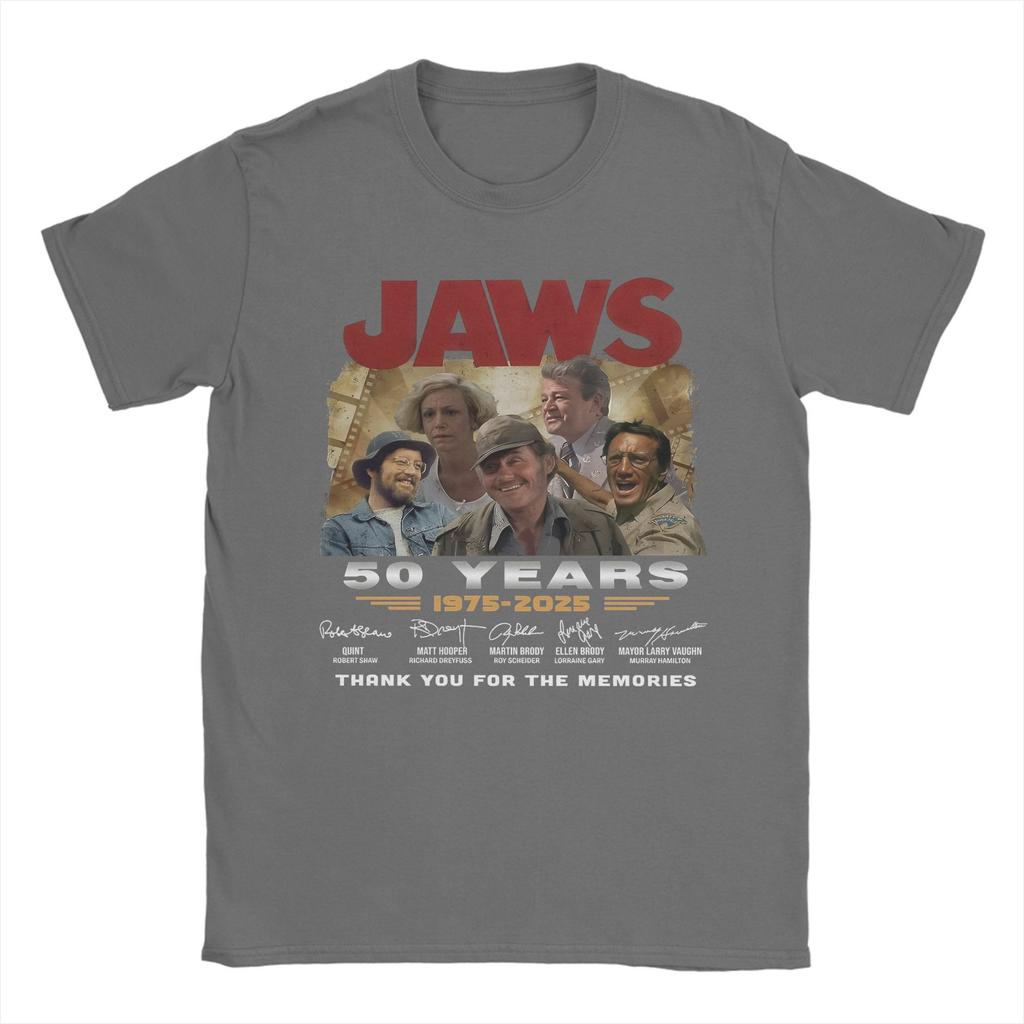Men Women 50th Anniversary Jaws 1975 Retro Movie T Shirt 100% Cotton Printed T-Shirt  Top Clothing