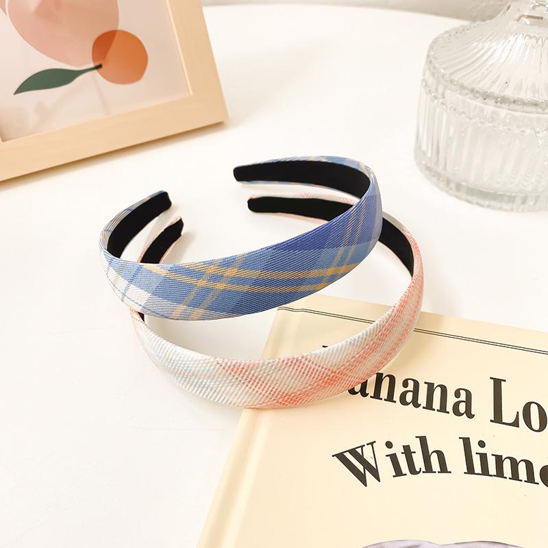 2 Stück/Set 2 cm dünner karierter Stoff-Haarreif für Frauen Mädchen tägliche Presse Haaraccessoires Koreanische JK Studentenuniform Kopfbedeckungen