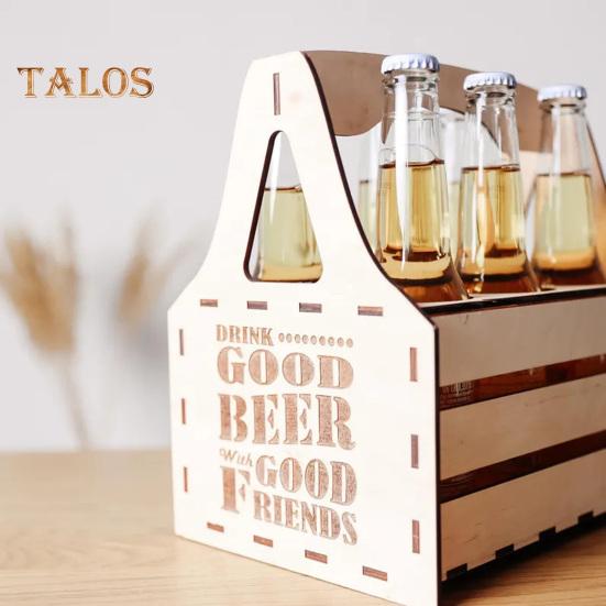 Wooden Beer Caddy Picnic Beer Carrier Box Beer Bottle Holder Vintage Style Tote for 4 or 6 Bottles BYOB Parties BBQs