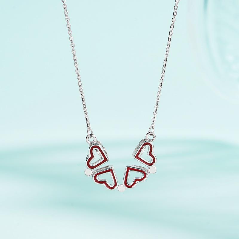 Tichya S925 Sterling Silver Four-Leaf Clover Necklace: Women s Luxury Two-Way Heart Clavicle Chain 925 Sterling Silver платиновый