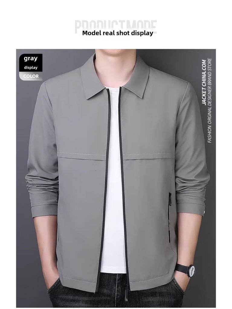 Men's Woodpecker Turn-Down Collar Jacket - Trendy Spring-Autumn Executive Coat, Versatile Business Wear for Dad.