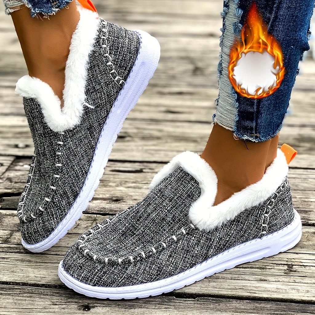 Women's naked boots with plush lining | Women's comfortable winter boots, casual shoes, round toe design, winter casual shoes