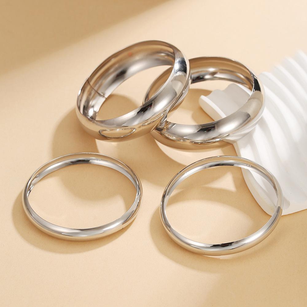 Europe and the United States hot-selling light luxury gold plain ring bracelet four-piece set stacked bracelet women high-grade glossy alloy jewelry