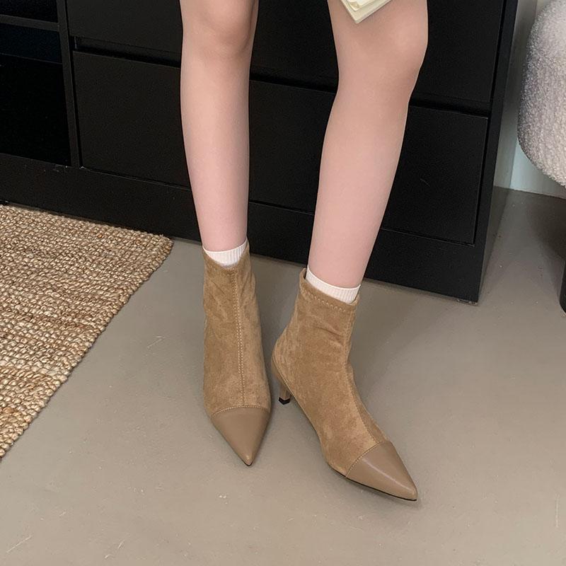 Flock Women Short Boots With Low Heel Shoes Pointed Toe Modern Ladies Ankle Boots Female Zippers Shoes Pumps