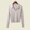 Polo Collar Long Sleeves Knitwear Fashion Style V-neck Casual Fall Base Tops Foreign Trade Original Order Pullover Women's Clothing