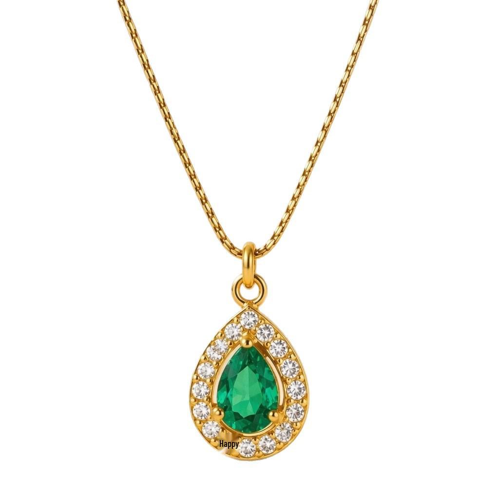 18K Gold Plated Zirconia Water Drop Pendant Necklace for Women In European Style