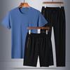 Men's Summer Quick-Dry Ice Silk Solid Color Sports Suit - Large Size Three-Piece Set with Shorts.