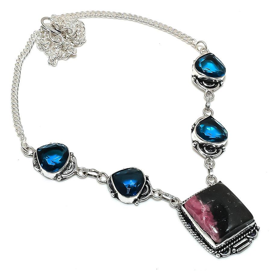 Rhodonite, Rubillite Gemstone 925 Sterling Silver Jewelry Necklace 18"