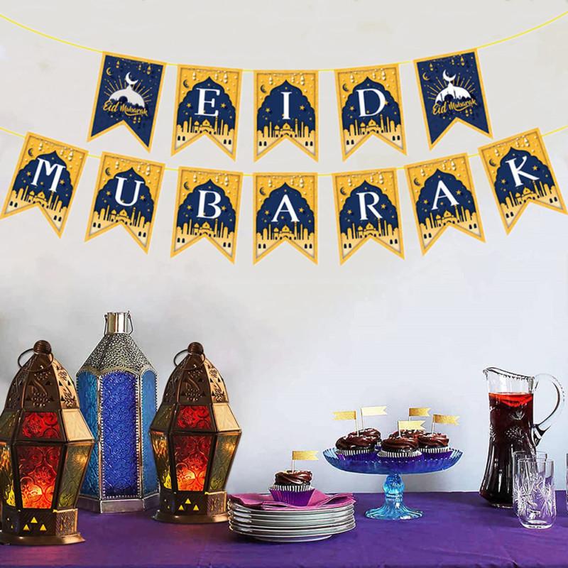 Hanging Decorative Flag Eid Mubarak Ramadan Banner For Living Room Bedroom Window Yard Garden