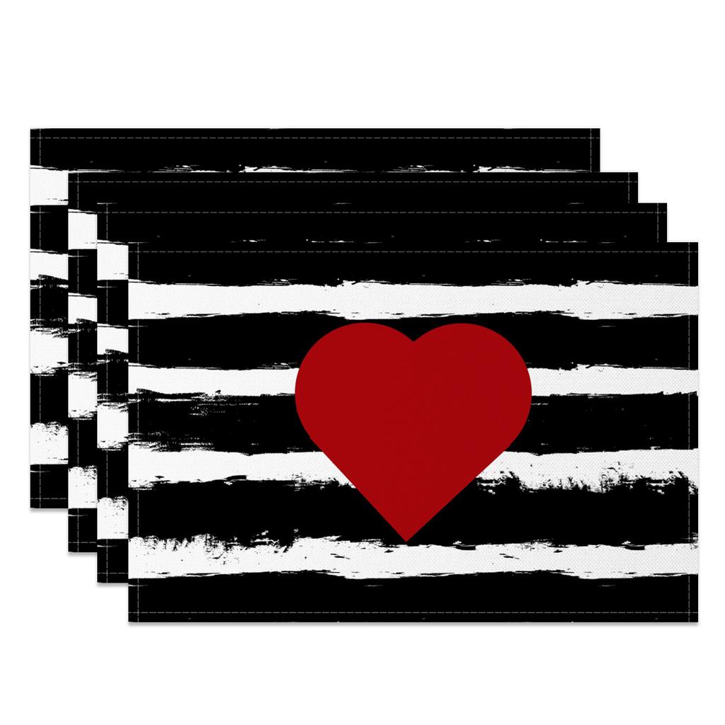 Heart Shape Placemats Romantic Love Pattern 4pc Linen Dining Mats Heat Resistant Valentine's Day Wedding Anniversary Party Decor