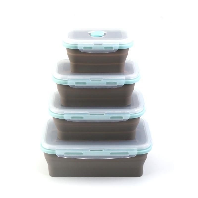 350ml Rectangular Lunch Box with Blue Trim, Gray Bento Food Storage Container for Work, School and Picnic