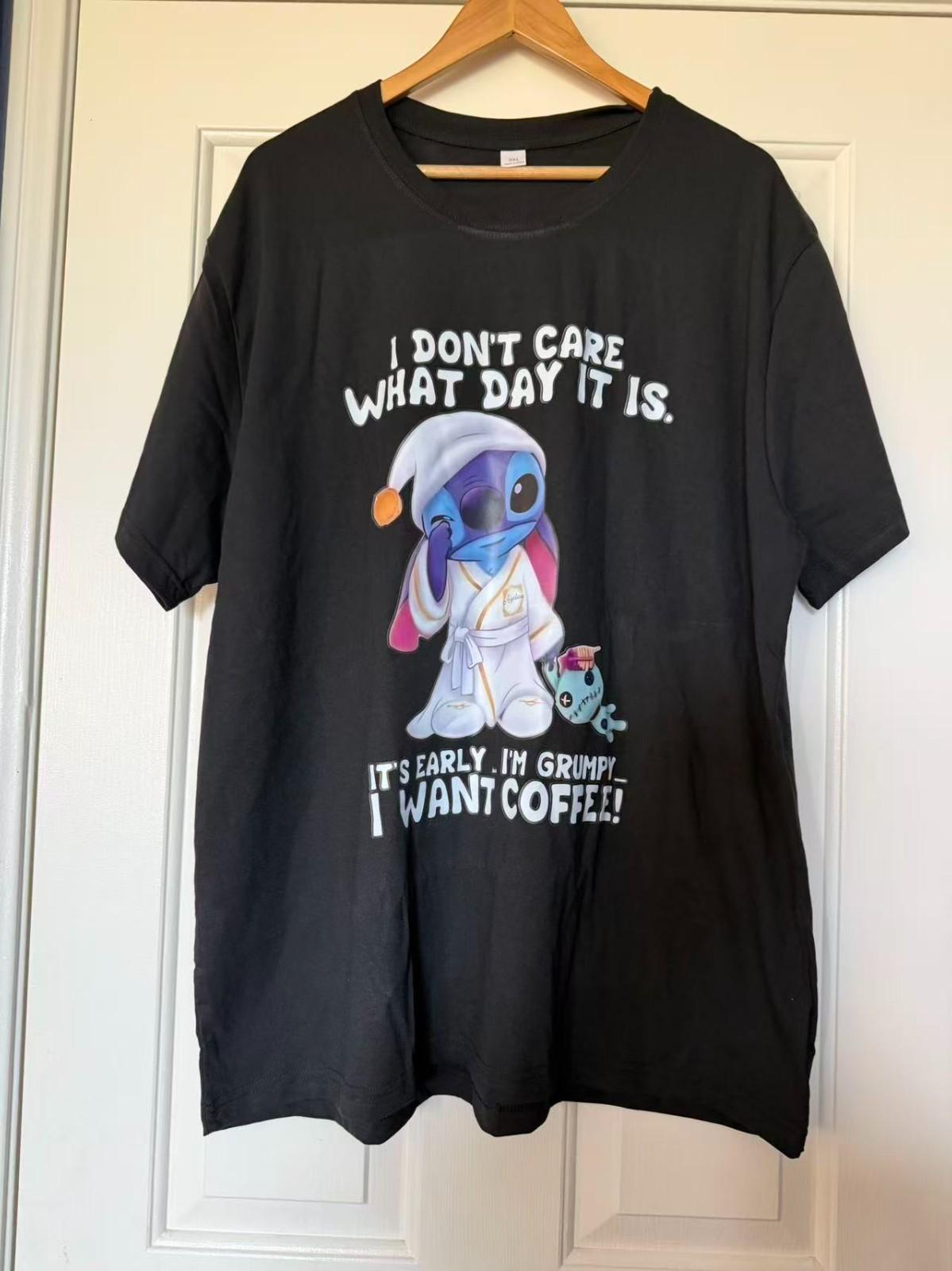 Funny Coffee Lover Grumpy Cartoon Graphic T Shirt Cute Humor Tee S
