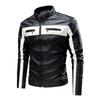 Men Jacket Color Block Slim Windproof Faux Leather Stand Collar Outerwear for Working