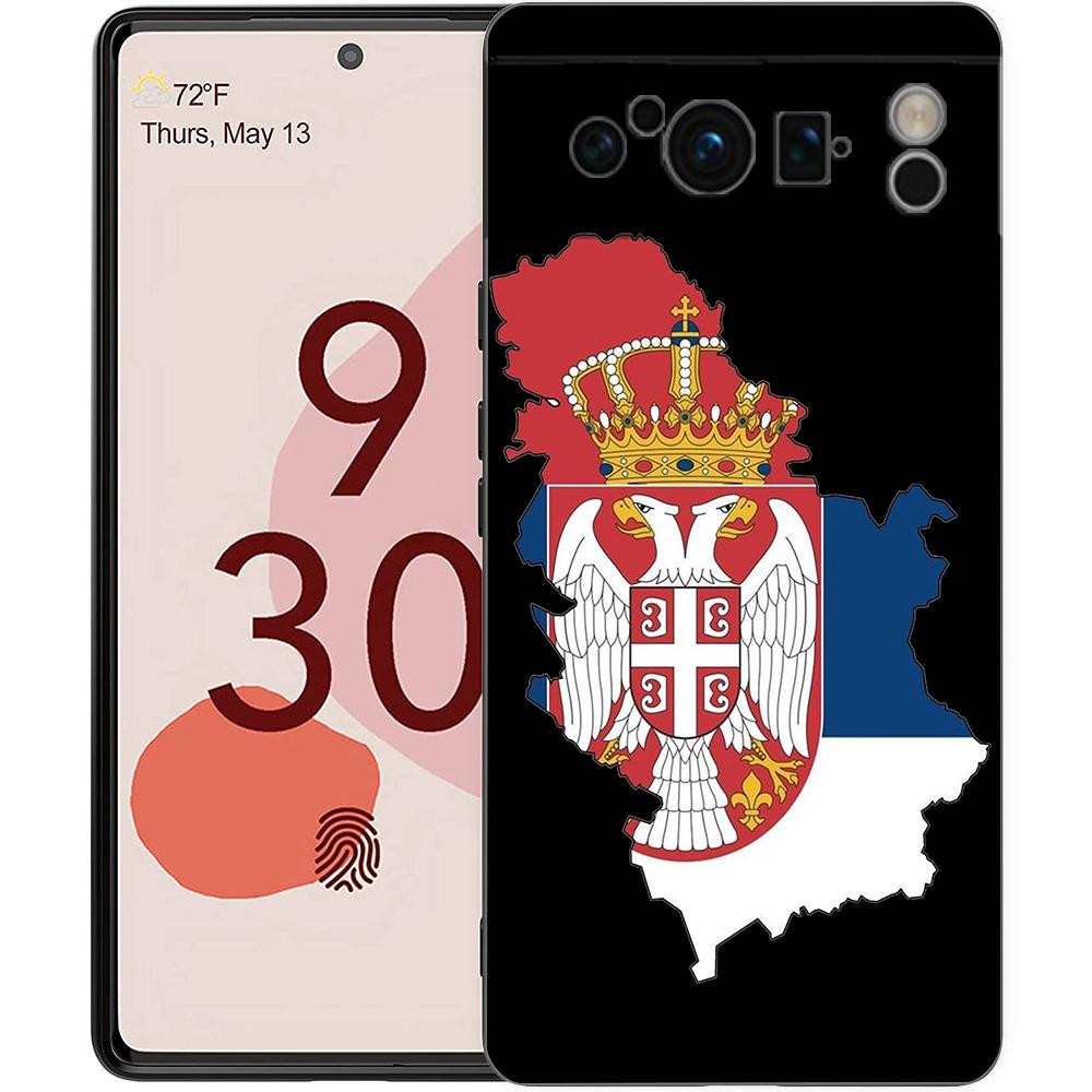 Serbien-Flagge für Google Pixel 8 7 6 Pro 6A 5G, schwarze Handyhülle, weiche, stoßfeste Rückseite, Silikon-TPU-Shell Coque