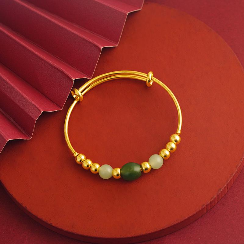 Brățară reglabilă cu mărgele de jad Kuaishou: Brățară de Bun Augur pentru Femei în Stilul „National Tide”, cu Meșteșuguri Ingenioase