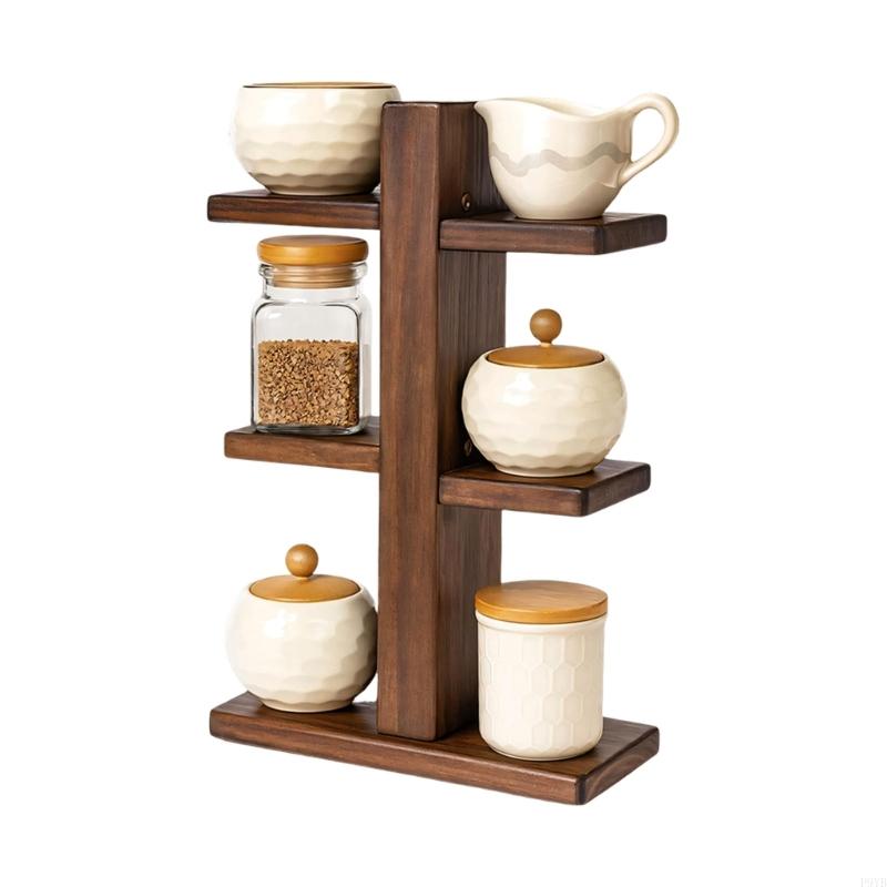 Strong Wooden Seasoning Stand With Multiple Layers For Kitchen Countertop Storage Efficient Space Design P9YB