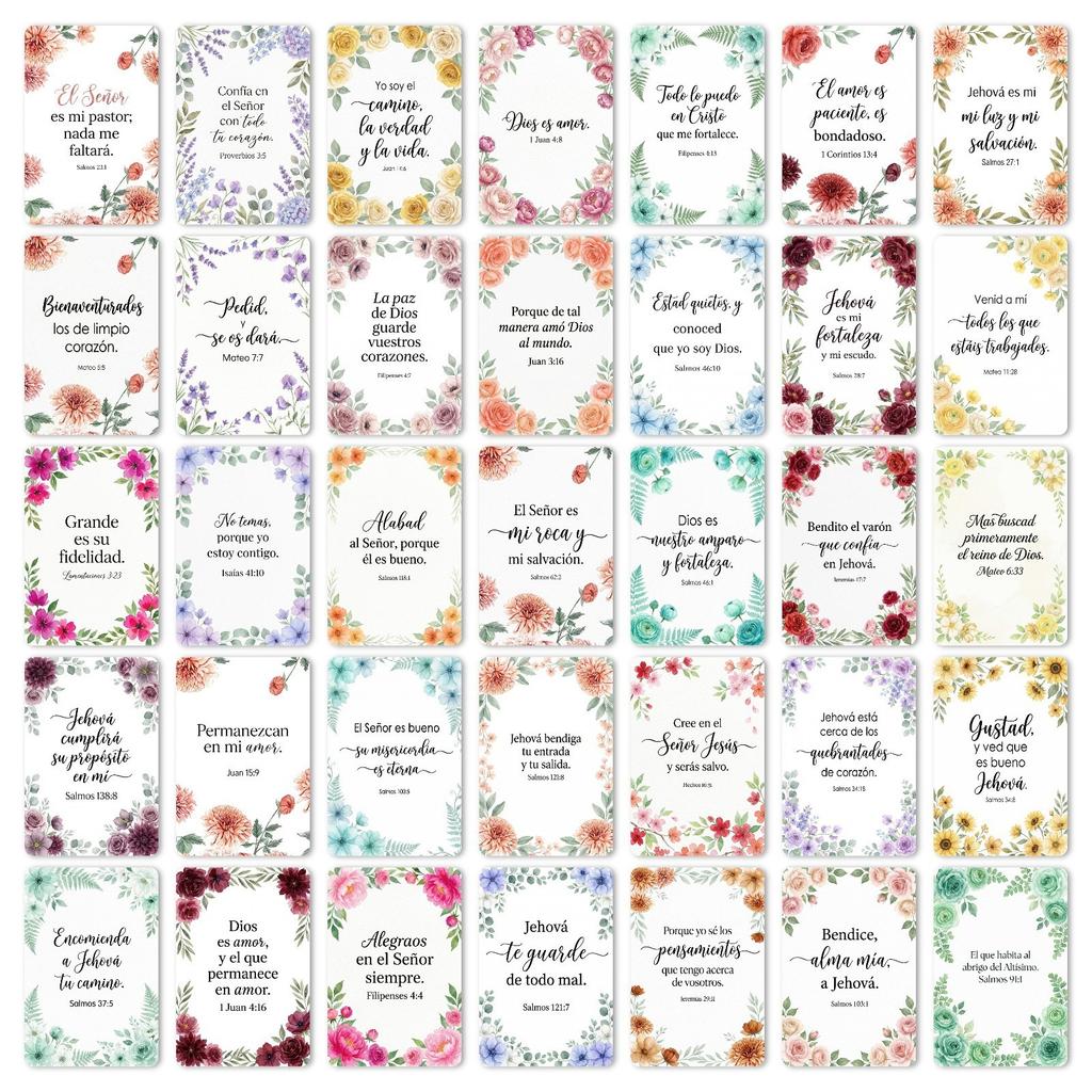 36 Spanish Scripture Cards Watercolor Flower Blessing Cards Hand Account Decorative Tabletop Ornament Cards