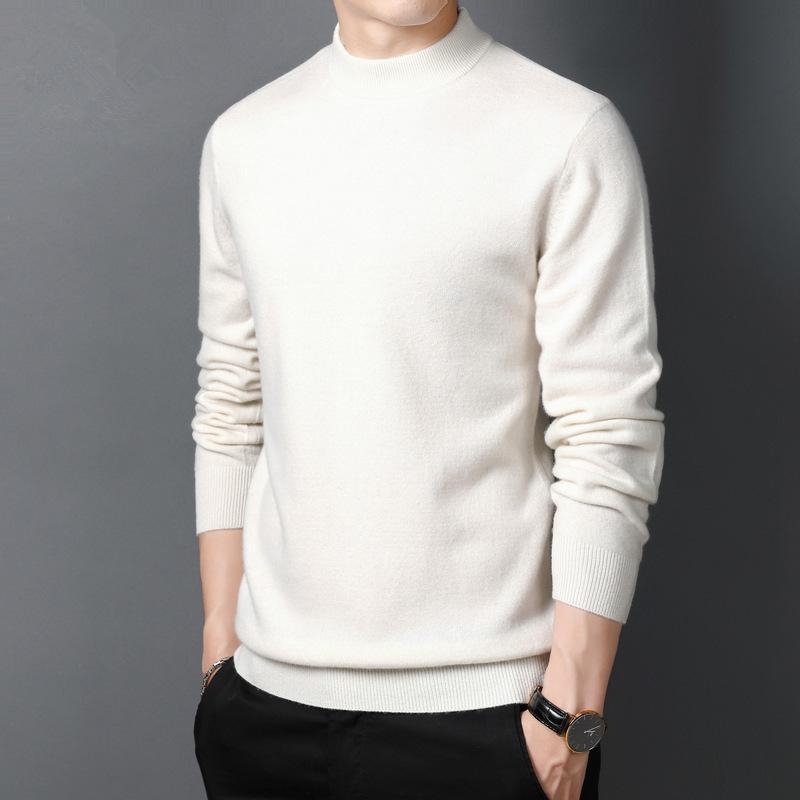 Men's Autumn Winter Round Neck Semi-High Neck Sweater - Middle-Aged & Young Knitted Base Layer Shirt