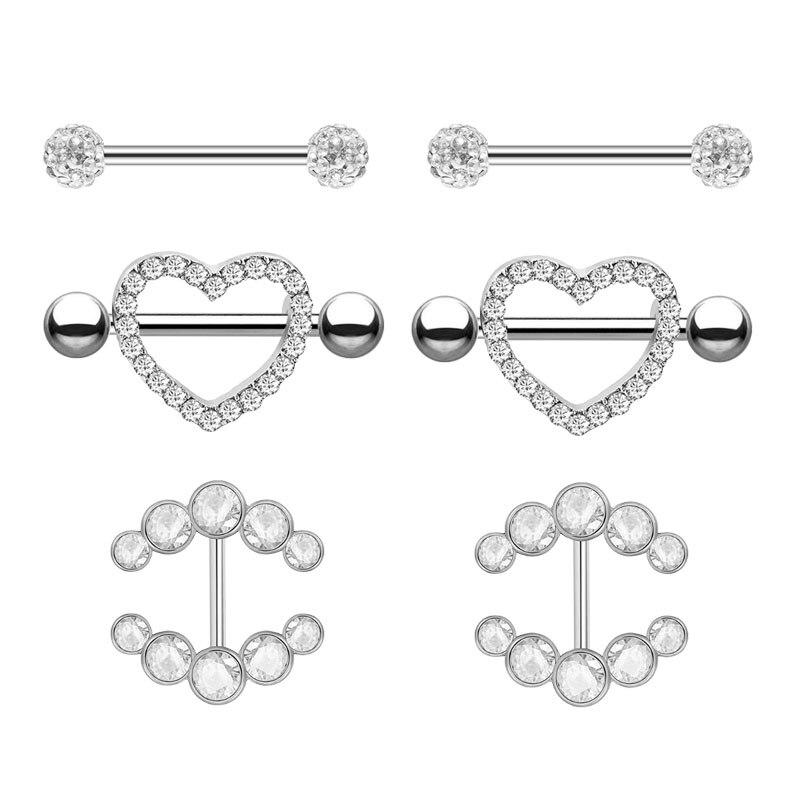 Surgical Steel Heart Nipple Piercing Rings Sets 14G Crystal Tongue Ring Nipple Barbell Lot Sexy Piercing Nipple Body Jewelry