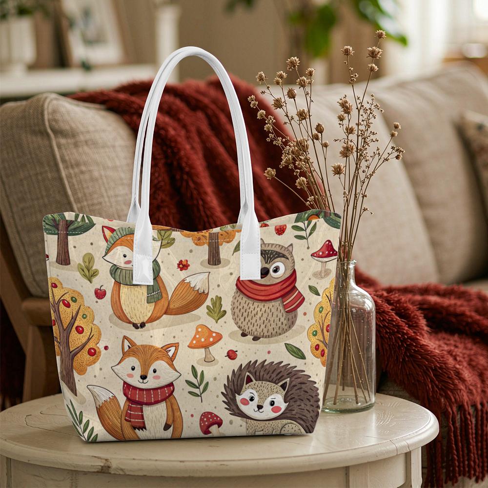 Cute Forest Animal Printed Women Tote Bag Casual Daily Lightweight Portable Outdoor Shopping Handbag
