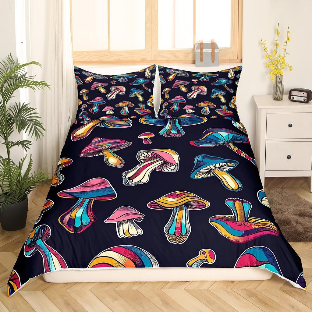 Psychedelic Mushroom Quilt Set Bedding Digital Printing Three-Piece Set For Bedroom Room Kit