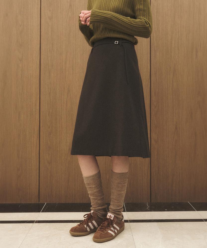 Aau Belted Pintuck Skirt_Brown