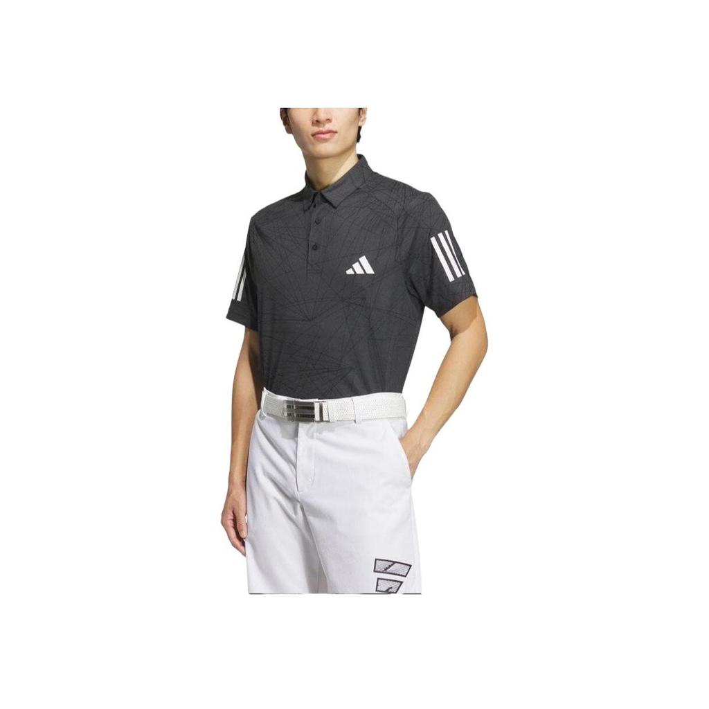 Adidas Ray Striped Logo Pullover Polo Shirt Men Polo Shirts Carbon IN6600