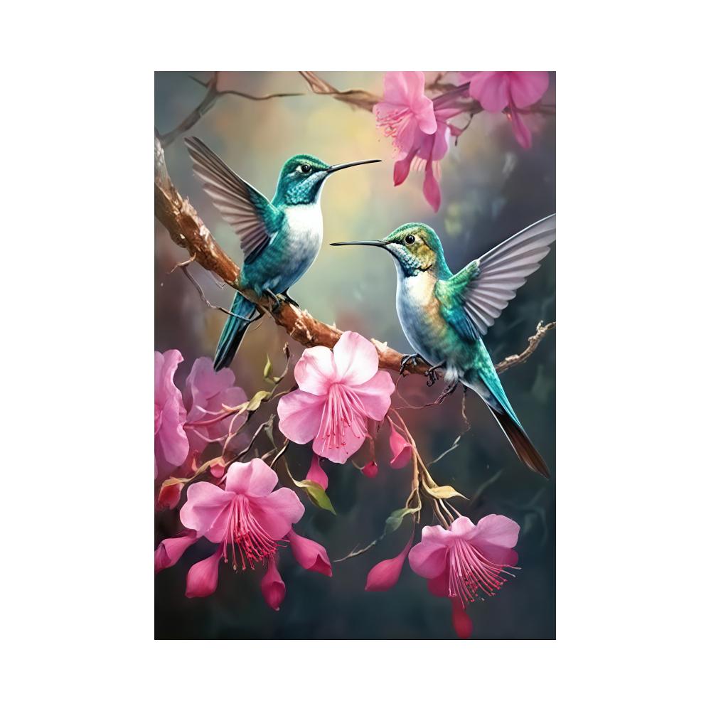 Modern Glam Rahmenlos Kolibri Vogel Tierdruck Wandbehang Dekoration Rosa Blumen für Wohnzimmer, Wanddekor, Ohne Rahmen