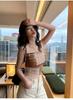 #Summer New Pure Desire Wind Irregular Plaid Printing Sling Vest Female Slim Short Fixing Belt Chest Pad