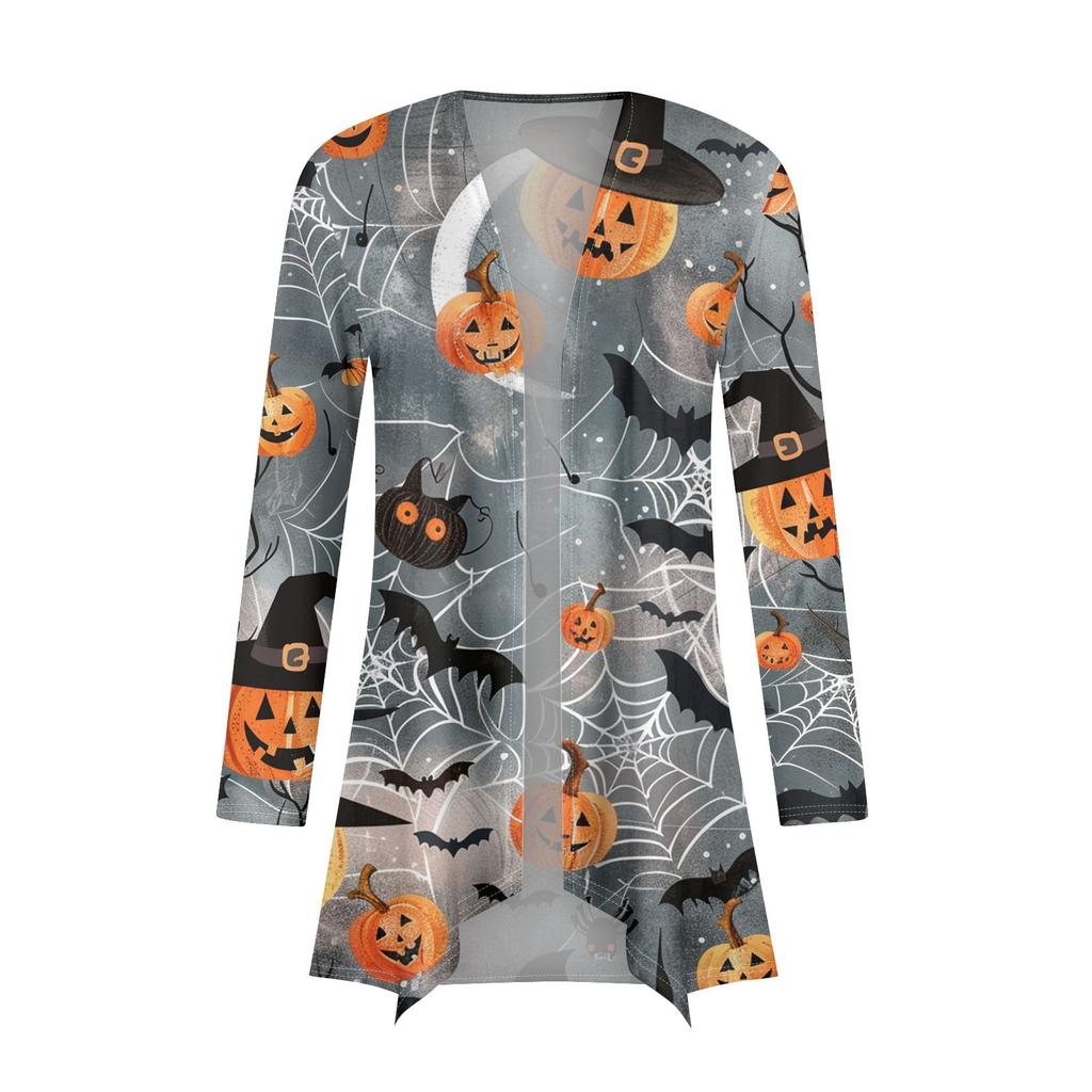 Women's Fashion Casual Halloween Printed Medium Length Cardigan Jacket Coat