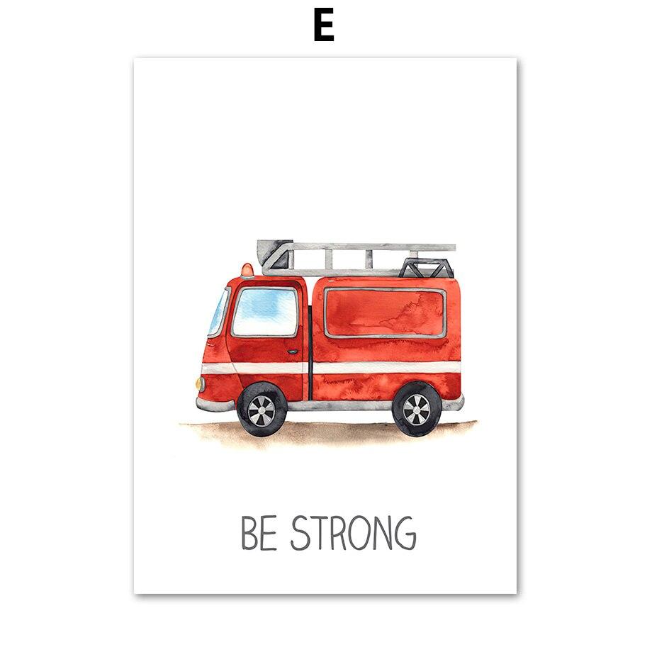 Kids Room Decor Alphabet Learning Vehicles Canvas Art Fire Truck Ambulance Nursery Wall Posters