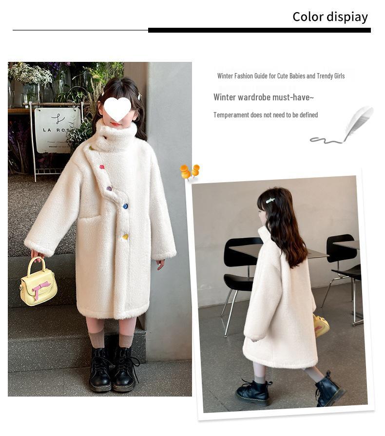 Girls' 2025 Mink Velvet Winter Coat with Lamb Fur Trim