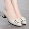 Pointed Toe Shallow Mouth Fashionable Genuine Leather Soft Sole Solid Color Thick Heel Fashionable Square Buckle Versatile Women's Shoes