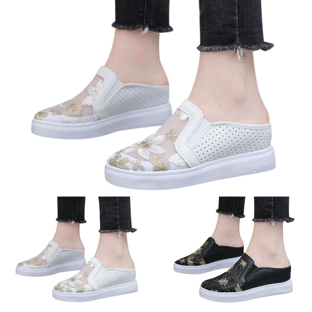 Casual Women's Non Slip Flowers Solid Color Slip On Thick Sole Breathable Work Single Shoes Slippers Summer Shoes Womens