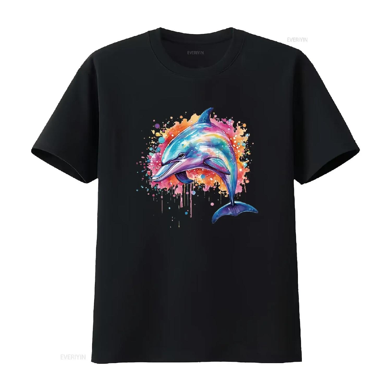 Цветная Футболка с дельфинами Милая Забавная Женская винтажная Стиранная Удобная Универсальная мужская Унисекс дизайнерская одежда Немного S
