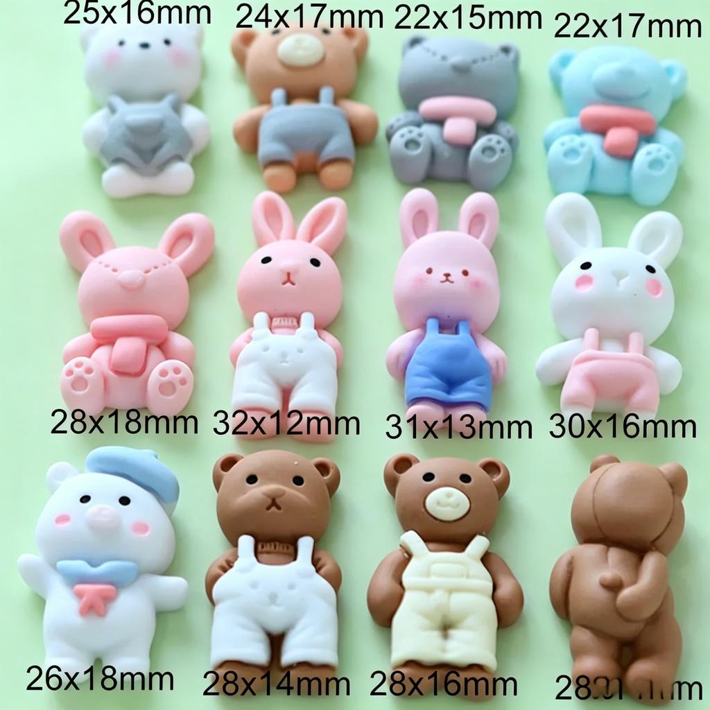 10Pcs Animal In Overalls Resin Cabochons, Flat Back for DIY Jewelry & Decoration