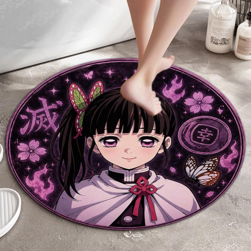 Classic Japanese-style Cartoon Demon Slayer Round Rug, Home Soft Decorative Anti-slip Yoga Mat and Chair Mat, Outdoor Floor Mat Carpet K5