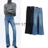 Women's Spring Clothing Leisure Washed-out Effect A- Line Trousers High Waist Temperament Horn Denim 1416222