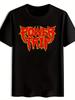 Vintage Rockband Grafik T-Shirt - Schwarz mit kräftigem Rot-Gelben Flammenprint