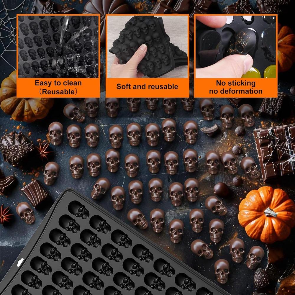 2pcs Mini Skull Molds Silicone 100 Cavity Each Halloween Skull Chocolate Candy Mold Silicone Mini Gummy Molds Skeleton