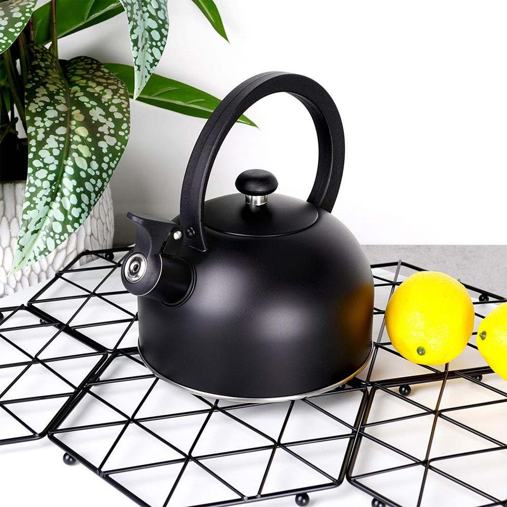 Czajnik Stalowy Czarny z Gwizdkiem do Gotowania Wody na Kuchence 2L