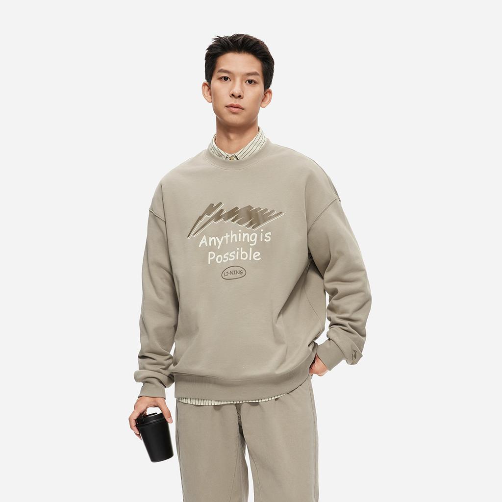 Li Ning Sports Lifestyle Series Antistatic Antibacterial Warm Pullover Crewneck Fleece Long Sleeve Sweatshirt Unisex sweatshirt AWDUC95-3