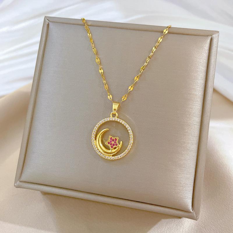 Titanium Steel Star Moon Light Luxury Banquet Wedding Necklace Women'S Versatile Collarbone Chain Titanium Steel Chain