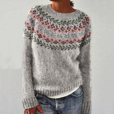 Women Knitted Sweater Print O-neck Long Sleeve Casual Loose Sweaters Female Winter Tops Elegant Pullover Ladies Clothes