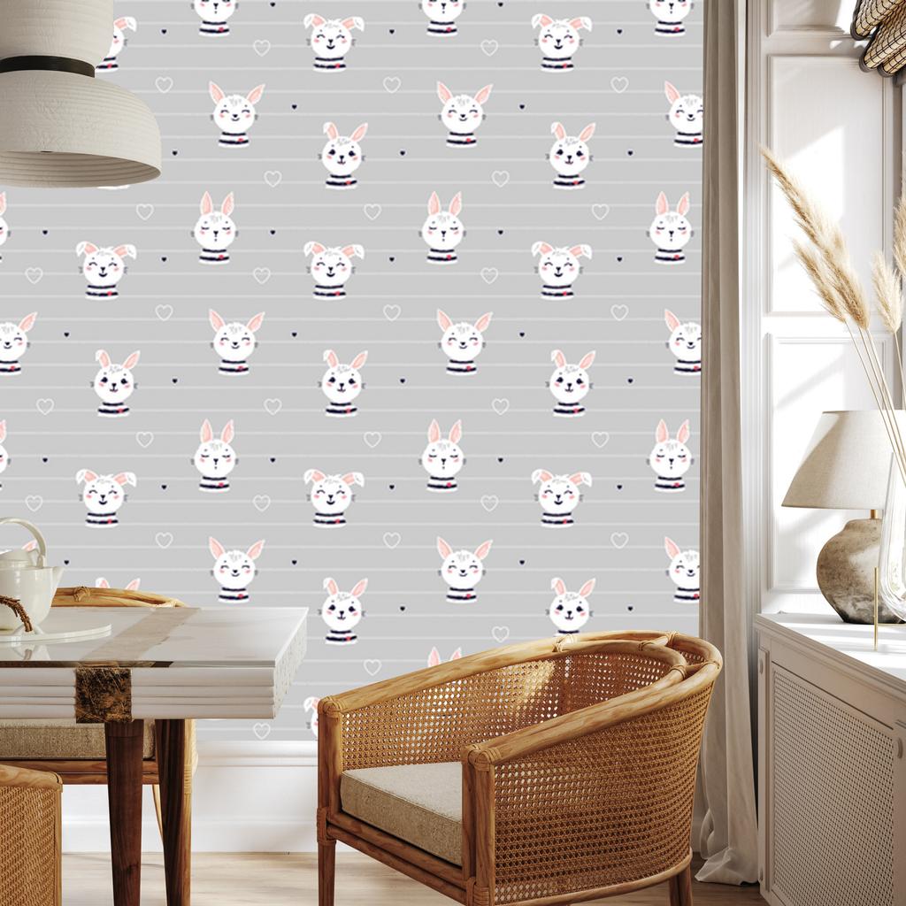 Rabbits In Front Striped Wallpaper for Living Room and Bedroom 50x1000
