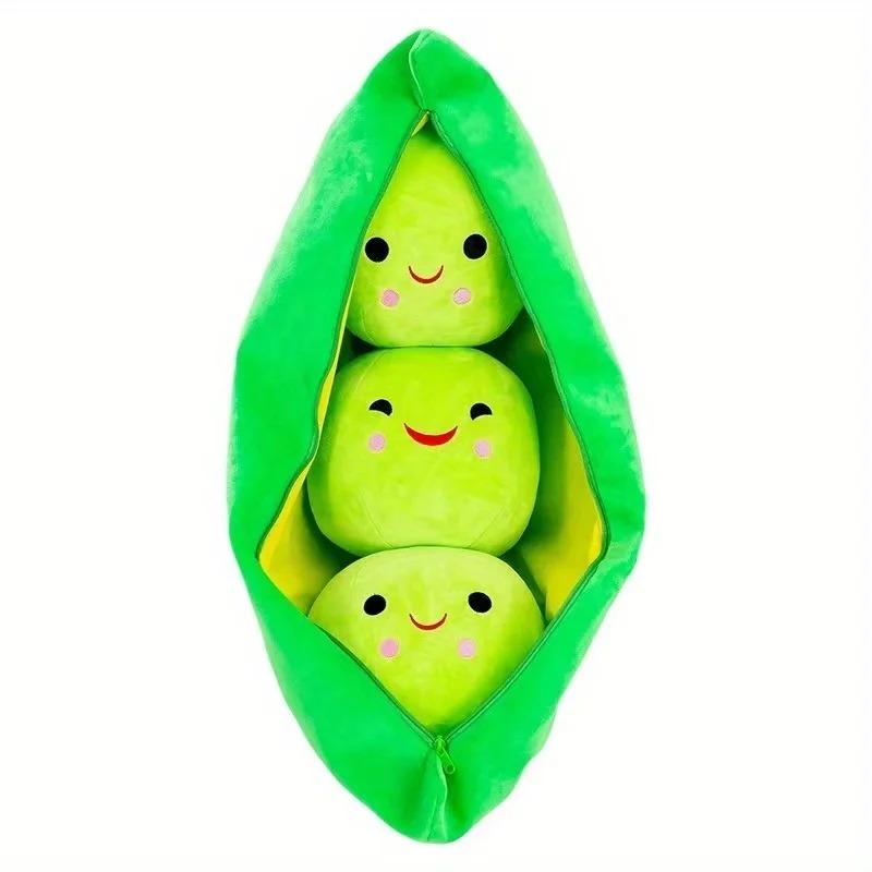 Kawaii Pea Stuffed Plush Plant Toy Cartoon Cute Creative Pea Doll Bean Girl Boy Sleeping Pillow Mat Gift for Girls Festival