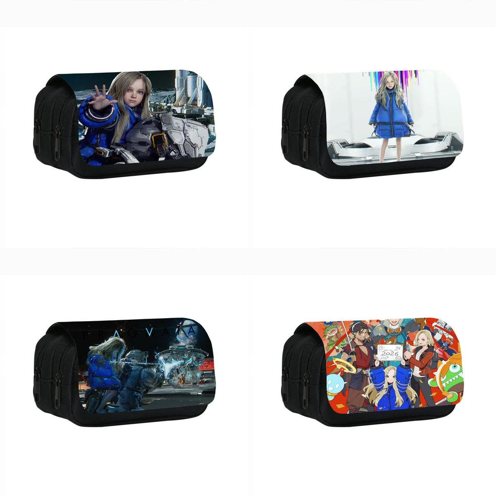 Pragmata Ink Print Double Layer Pencil Case With Nylon Material For Students